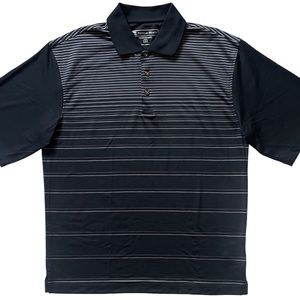 PEBBLE BEACH Mens Medium Polo Shirt Black Striped Relaxed Fit Short Sleeve Golf